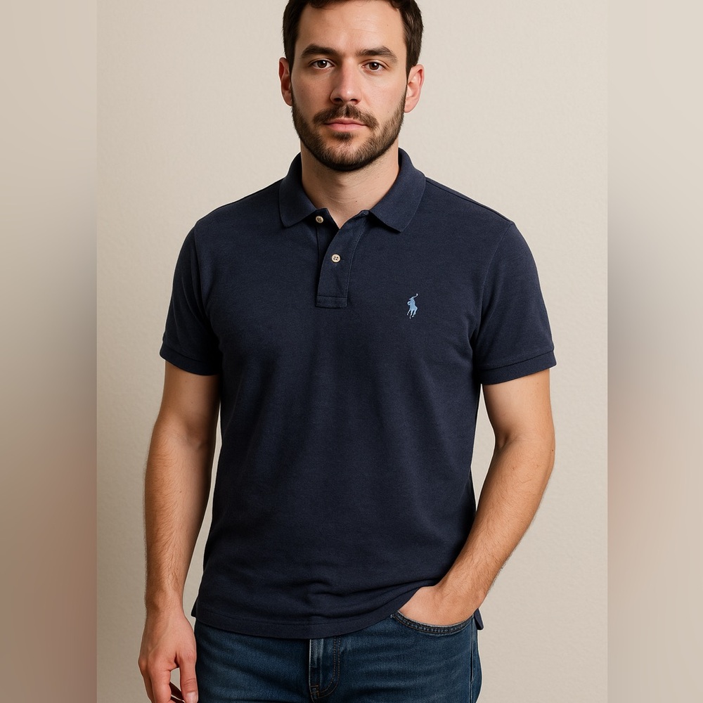 Polo Ralph Lauren Custom Slim Fit Navy Blue Heather Polo Shirt Men’s Size Large